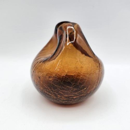 Vintage Blenko MCM Hand Blown Mini Pinched Vase Crackled Dark Amber Art Glass - Picture 4 of 11