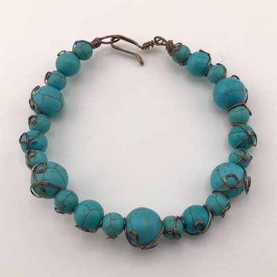 Türkis Blau Perlen Armband Draht Umwickelt Retro Weihnachtsgeschenk Boho Hippie