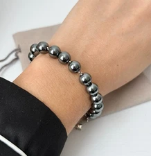 David Yurman Sterling Silver Classic Spiritual Black Hematite Bead Bracelet
