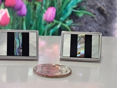 Vintage Dolan Bullock Sterling Silver 925 &MOTHER OF PEARL ONYX  Cufflinks