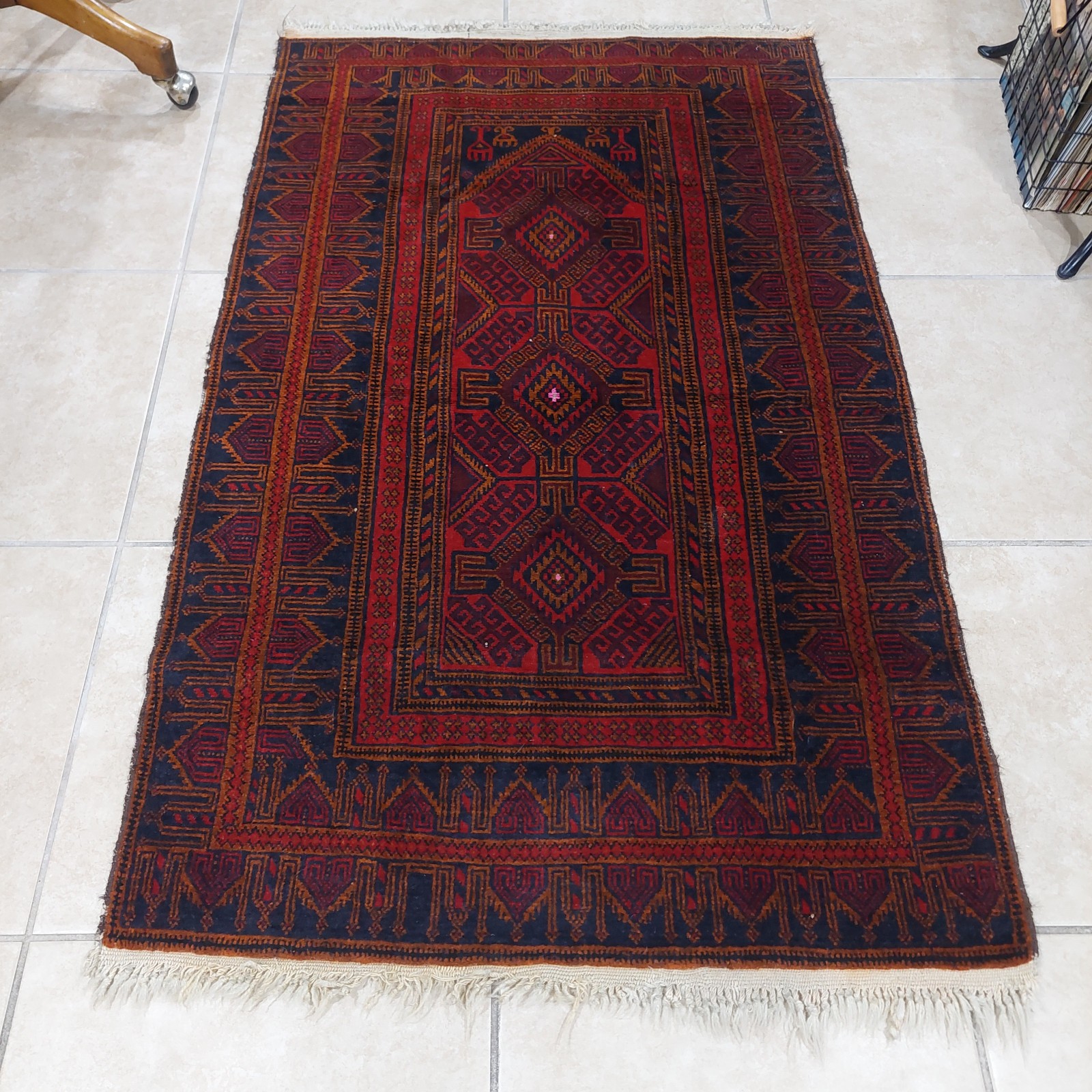 Rare Hand Knotted Vintage Red Afghan Taimani Balouch Wool Area Rug 5 x 3 Ft