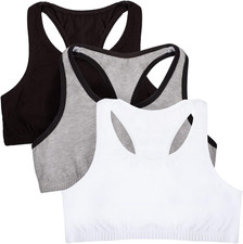 Girls 3 Pack Cotton Built -Up Stretch Sports Bra in Everyday Colors