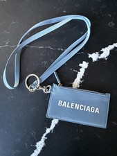 Balenciaga Blue Leather Zippered ID Document Holder with Card Slots  Lanyard