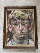 Mid Century Original Pastel Oil Painting Portrait Artist Unknown Signature