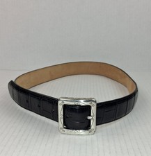 Brighton Silver Buckle Black Croc Embossed Leather Belt L/34"