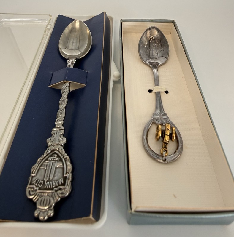 Vintage Souvenir Spoons Lot 2 Harpers Ferry WV Cannon + Chicago Marina City 