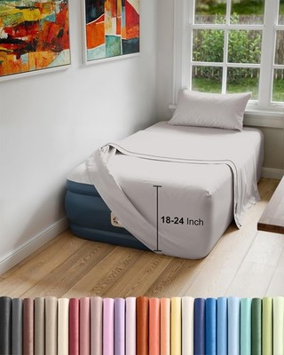 Air Mattress Sheet Set for Twin Size - 3 Piece Breathable & Cooling Sheets w/Ext
