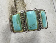 Vintage Sterling Silver Turquoise color Stone Ethnic wide band ring size 5.75