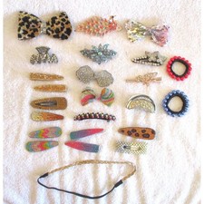 Vintage Rhinestone Hair Clip Lot of 24 Leopard Bow Sequin Butterfly Claw Clips