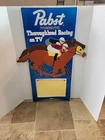 Pabst Beer Thoroughbred Horse Racing On TV Foil Over Cardboard Sign Vintage 1865