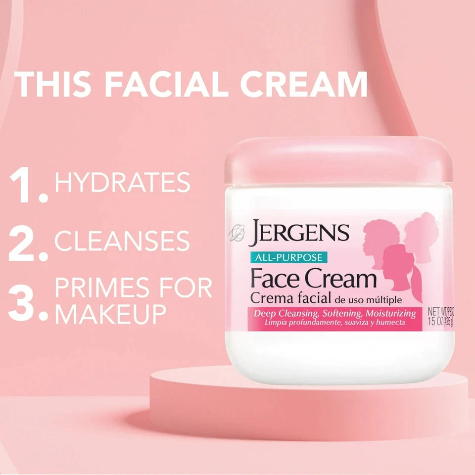 (Paquete de 2) Crema facial multiusos Jergens, crema hidratante de limpieza profunda, loción para Foto 4 de 4