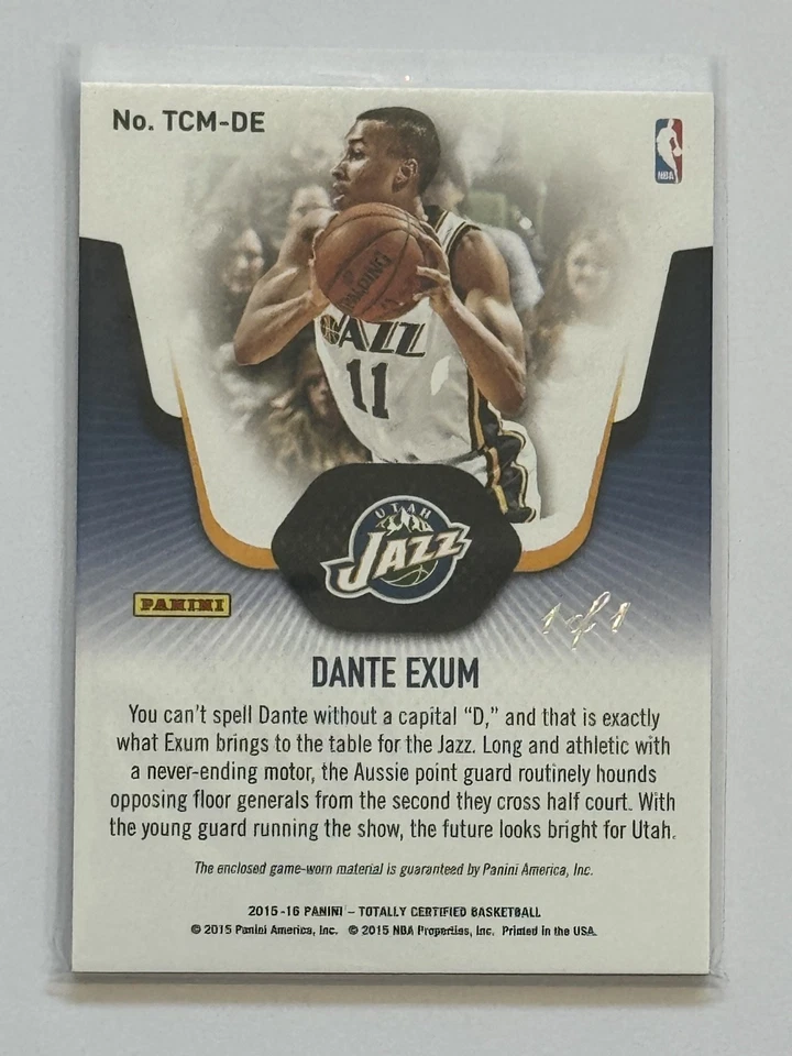 Parche negro Dante Exum 2015-16 Panini totalmente certificado RC #1/1 Foto 2 de 2