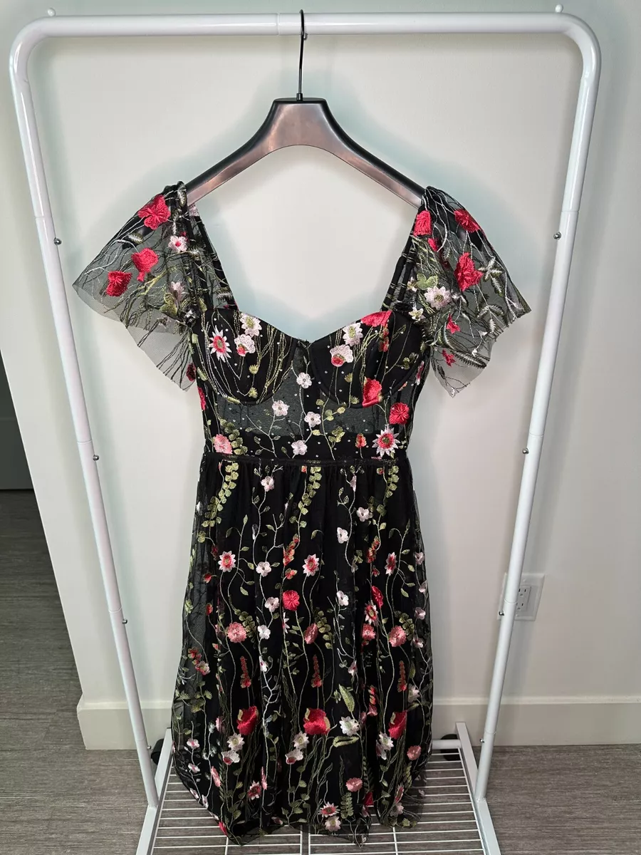 Macy s black sale floral prom dress