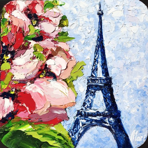 Eiffel Tower Painting Paris Art Spring Blossoms Impressionist Original By Marina