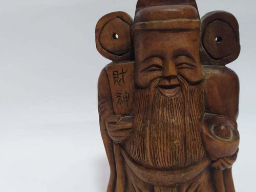 Statuina vintage decorativa cinese in legno dio della longevità - Foto 3 di 8