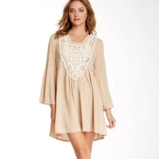 VaVa by Joy Han Cream White Boho Bohemian Crochet Festival Dress Bell Sleeves L