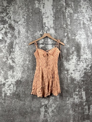 Blue Life Dress XS Women Orange Sleeveless Mini Floral Front Bow Tie
