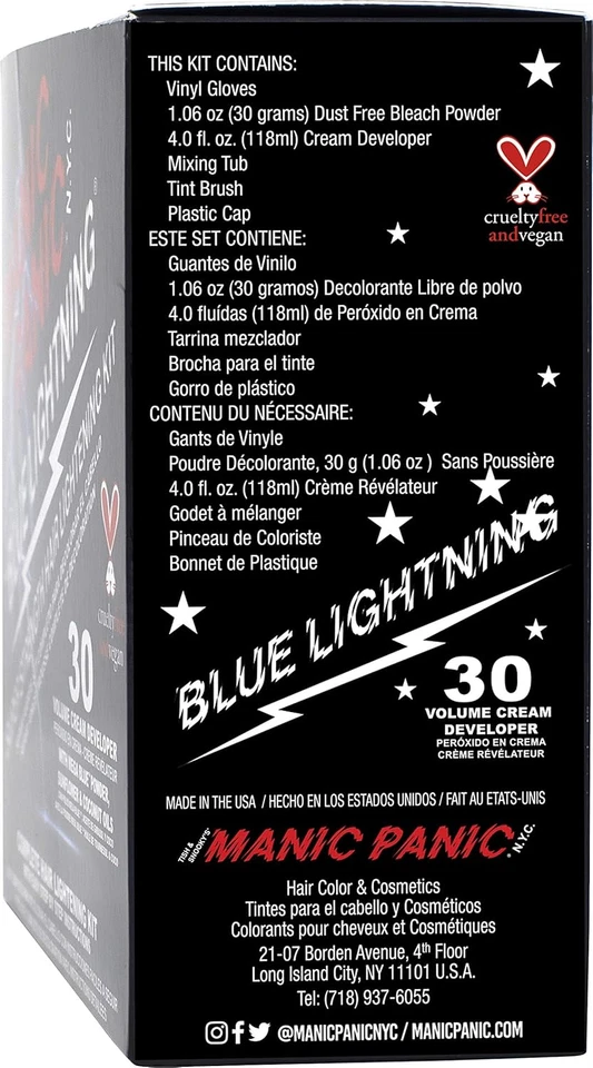 Kit de blanqueador de cabello MANIC PANIC AZUL RELÁMPAGO - Desarrollador de 30 volúmenes + Blanqueador en polvo Foto 3 de 4