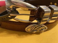 Brown Genuine Leather Belt with Skeeter Duck Conchos Size 32 R+