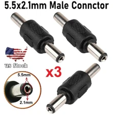 x3 CCTV Camera DC Power Male to Male Jack Adapter 2.1x5.5mm Connector