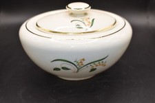 Knowles Mid-Century Modern Sugar Lid Bowl Yellow Flowers Gilt Trim Made in USA
