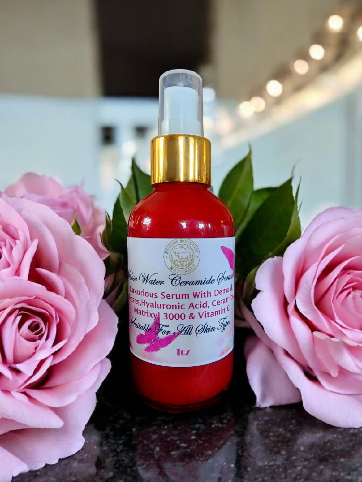 Luxury Serum with Rose Water Hyaluronic Acid Ceramide Matrixyl 3000 Vitamin C 1oz