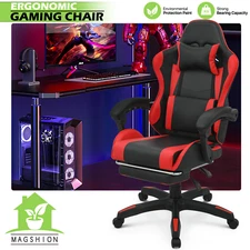 Red Reclinable[LUMBAR SUPPORT+FOOTREST]Gaming Racing Chair Office Executive Seat