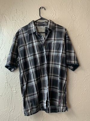 TOM TAILOR Mens Shirt Short Sleeve Plaid Button Front 100% Cotton Size XL