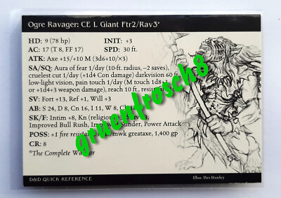  OGRE RAVAGER  56 RARE  DRAGONEYE 2003  D&D MINIS QUICK REFERENCE STAT GAME CARD