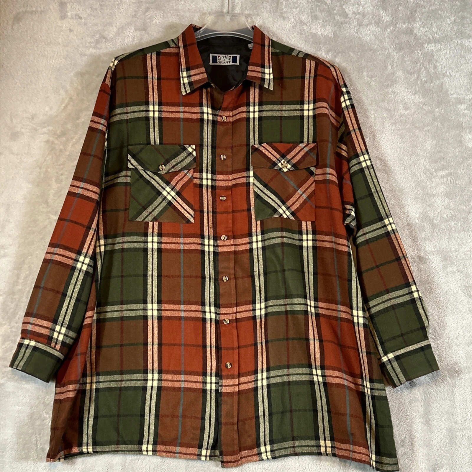 Vintage Sutter & Grant Green Rust Plaid Flannel Button-Down Shirt 2Xl Big