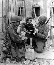 American Soldiers with Girl and Puppy in France 8"x 10" World War II Photo 317