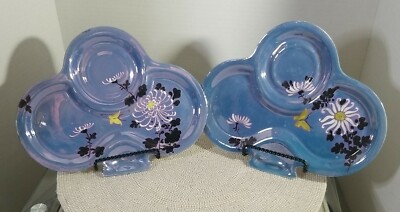 2 Blue Clover Hand Painted Vintage Lusterware Snack plates Made In Japan