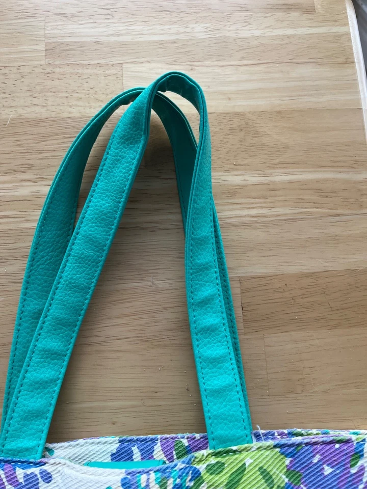 Bath & Body Works сумка с короткими ручками холст цветочный сумка бисер фиолетовый зеленый EUC тяжелая обязанность редкая - Изображение 3 из 4