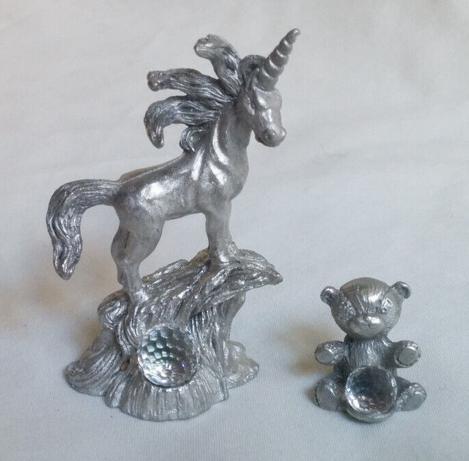 Spoontiques Pewter: Unicorn w/ Crystal Ball # MR866, Bear w/ Crystal Ball #CM311