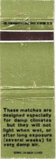 Matches Designed Especially For Damp Climates Vintage Matchbook Cover