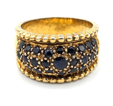 Sterling Silver Vermeil Navy Blue Sapphires Ring 926 Gold Tone Statement Vintage