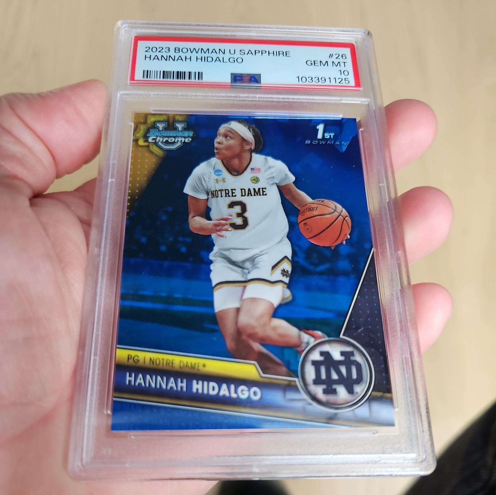 1125 Hannah Hidalgo 2023 Bowman University Chrome Sapphire #26 PSA 10