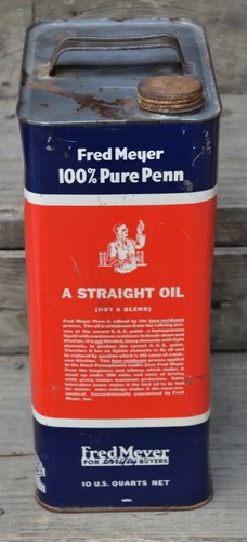 Rare Vintage Fred Meyer Penn Oil Can 100% Pure Pennsylvania Motor 10 quarts Red - Picture 4 of 18