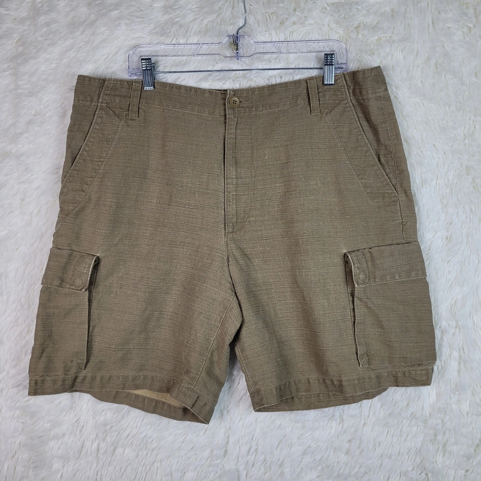 Vtg Banana Republic Mens 38 Tan Linen & Cotton Blend Cargo Shorts Safari Outdoor