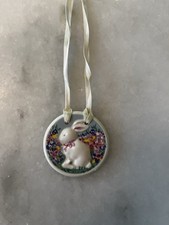 Longaberger Pottery Easter Bunny Basket Tie On Tag Floral Rabbit Made in USA