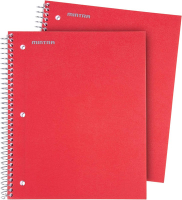 Mintra Office Durable Spiral Notebooks, 3 Subject (Red, Wide Ruled 2pk) Red Wide