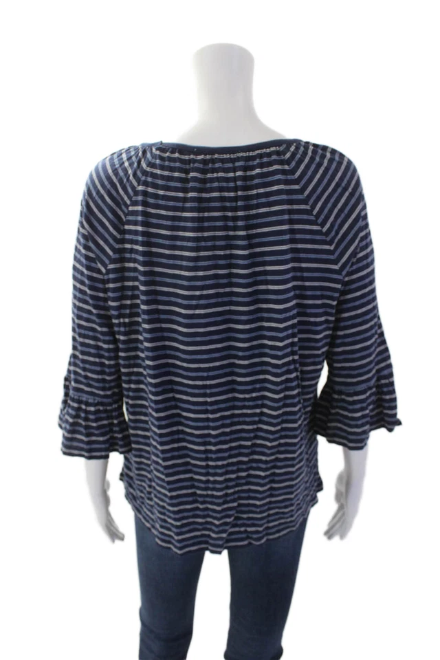 Top Michael Kors para mujer de algodón manga larga a rayas azul talla S Foto 3 de 4