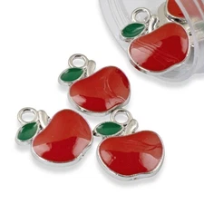 Apple Charms 6-Pack, Bright Red Enamel for Jewelry Making & Teacher Appreciation