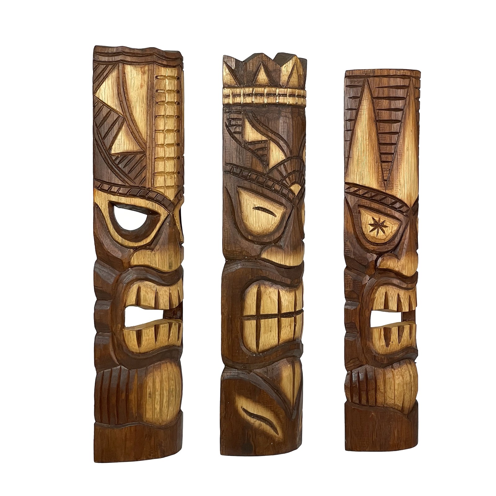 20 Inch Carved Wood Tiki God Masks Tropical Beach Hawaiian Home Decor Set of 3