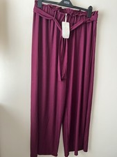Kasara Trousers Size L 16-18 New Wine High Rise Pleated Wide Leg Party Occasion