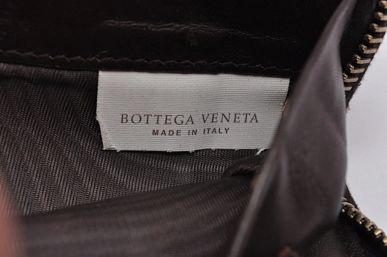 Bottega Veneta Pochette Tessuto Marrone Portafoglio Zip Intorno Viaggio 9" x 5"