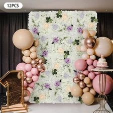 3D Flower Wall Panel-12pcs Artificial Flower Wall Background Silk Rose Wedding