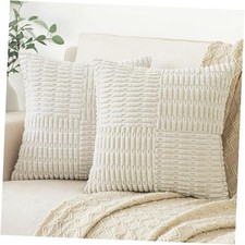 18x18 Throw Pillow Covers Set of 2 Soft Corduroy 18" x 18" Pack of 2 Cream