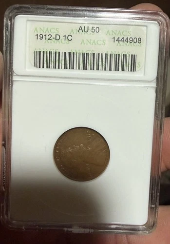 1912 D Au 50 Anacs Old Vintage Slab Lincoln Wheat Cent Penny