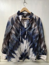 Banana Republic Shirt Women  s Blue Abstract Ruffle Neck Ethereal Size S NWT